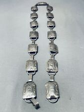 VERY OLD AND RARE VINTAGE NAVAJO HAND HAMMERED STERLING SILVER CONCHO BELT picture