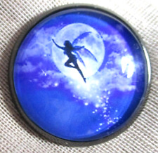 GLASS DOME PICT BUTTON ADORABLE - FAIRY FLYING PAST FULL MOON W FAIRY DUST picture