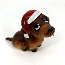 Vintage Enesco Hound Dog Figurine Ceramic Xmas Christmas Santa Hat Japan picture