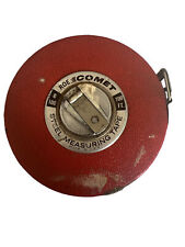 Vintage Roe Comet 100ft Steel Measuring Tape Roll Red Steel Vintage Tool picture