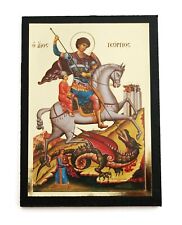 Greek Russian Orthodox Lithograph Wooden Icon St. George 01 10x7cm picture