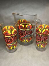 1974 Shakey's Pizza pitcher and 2 glasses tumblers 20th anniversary, Rare picture