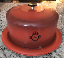 Large Orange Vintage Cake Carrier, Locking Lid, Aluminum, Unbranded picture