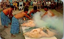 Vintage Hawaii HI Postcard Pig being cooked in a Imu Oven for Luau picture