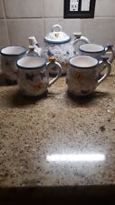 Beatiful Vintage MWW Market Butterfly Teapot with 4 Matching Coffee/Tea Mugs picture