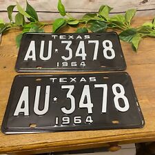 VTG Pair Matching 1964 Black Texas Truck License Plates Set Ford Chevy Dodge 64 picture
