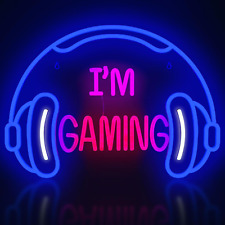 Gaming Headset Neon Sign,Dimmable Colorful LED Game Headphone Neon Lights for Wa picture