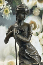 Young Girl Sitting Holding Flowers Classical Pure Bronze Decor Sculpture Figure picture