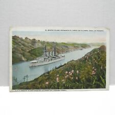 Postcard Vintage Postmarked 1921 SS Rhode Island Culebra Cut Panama Canal Ship  picture