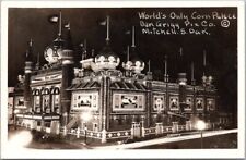 Vintage 1930s CORN PALACE Mitchell, SD RPPC Photo Postcard Street View / Night picture