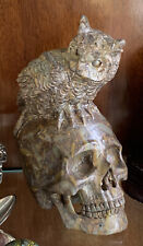 Bamboo Jasper HUGE-HEAVY-SOLID Carved Skull With A Owl On Top AMAZING Condition picture