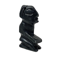 VTG Stone God Mini Figurine Black Hand Carved Deity Primitive Charm Kneeling   k picture