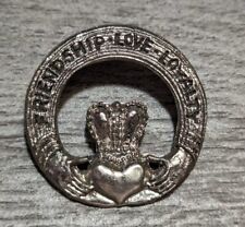 Round Silver Tone Irish Claddagh Symbol Friendship Love Loyalty Lapel Pin/Brooch picture