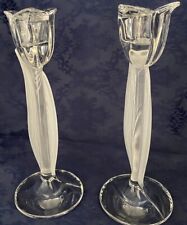 2 Vintage  Mikasa Aria Tulip  Crystal Candle Sticks With Frosted Leaves 8” picture