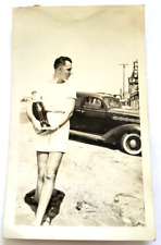 WWII Era Soldier on Leave 1942 Photo op with Huge Soda Bottle Org Photo picture
