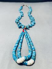 AUTHENTIC OLDER VINTAGE NAVAJO TURQUOISE JACLA NUGGET STERLING SILVER NECKLACE picture