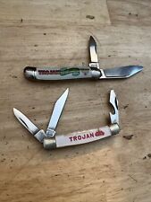 Vintage Pair Trojan Pocket Knife Jackknife Seed Dealer Award Farm Collector x2 picture