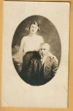 Antique Real Picture Postcard Man Posing with Young Wife, AZO, 1900's, Oval picture