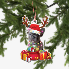 French Bulldog Christmas Lights Ornament, French Bulldog Reindeer Xmas Ornament picture