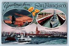 San Francisco California Postcard Golden Gate Panama Canal Multiview Ship c1915 picture