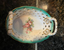 Porcelain Treasures by Betty Plater Oval  Basket w/ Green Edges,Handles & Floral picture