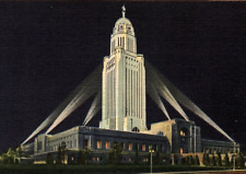 1940s LINCOLN NEBRASKA STATE CAPITOL AT NIGHT UNPOSTED LINEN POSTCARD 46-120 picture