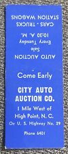 Vintage CITY AUTO AUCTION CO. Matchbook Cover, U.S. Hwy. 29 High Point, N.C. picture