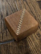 VTG Wooden Trinket Box Brown Sliding Top Decorative Inlay Jewelry Handmade picture