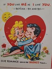 UNUSED Vtg Mid Century VALENTINE Romance Warmer Than Red FLANNELS in JULY CARD picture