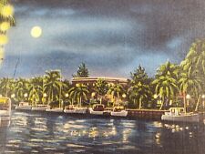 C 1930s Moonlight and Palms Along New River Boats Fort Lauderdale FL Postcard  picture
