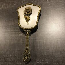 Hair Brush Lady's Handheld Brass VTG Ornate Vanity Beveled Design Grannycore picture