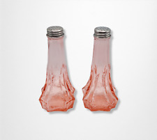 Pink Depression Style Glass Floral Salt & Pepper Shakers - Retro Vintage Kitchen picture