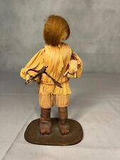 Vintage Folk Art Corn Husk Farmer Doll Man carrying pig wood base picture