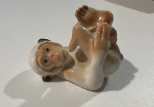 Vtg Lomonosov Russia Porcelain Monkey Figurine Laying w/ Feet Up Animal 3.5