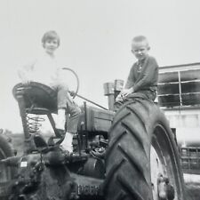 S2 Photograph Old Tractor Boy Girl 1967 Farm picture