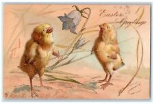 1907 Easter Greetings Flower Chicks Posted Antique Easter Tuck Art Postcard picture