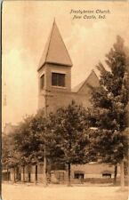 Vintage Postcard Posted Spiceland 1909~New Castle IND.~Presbyterian Church picture