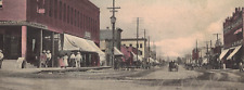 C1910 Wenatchee WA Bank Bustling Main Street Wagons Shops Signs Antique Postcard picture