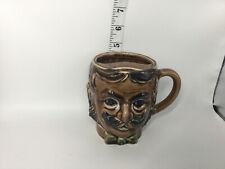Vintage Mans Face With Handlebar Mustache Cup Brown Japan 4.5” Age Crackles picture