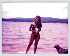 Vintage Photo Pretty Young Woman Swimsuit Beach 1980's R162A picture