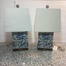 Ralph Lauren Blue & White Ceramic Chinoiserie Dragon Table Lamp 20.5” 2 Lamps picture