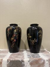 Set If Two Japanese Black Lacquer  Vases picture