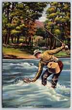 Postcard Midstream Trout Fishing Posted 1939 picture