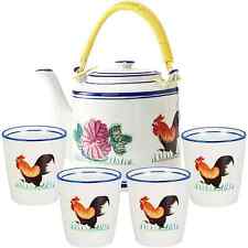 Red Rooster, Porcelain Tea Set, 44oz Large Tea Pot Set with 4 Cups, Farmhouse picture