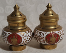 Antique Siam Brass and Enamel Buddha Salt and Pepper Shaker Set Great Gift Idea picture