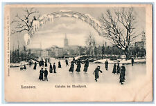 Hanover Germany Postcard Ice Rink in Maschpark Ice Skating c1905 Antique picture