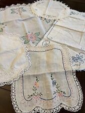 Mixed Lot 5 Handmade Cotton / Linen Embroidery Doilies Doily with Crochet Trim  picture