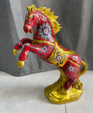 30cm Palace fengshui Exquisite copper Cloisonne enamel horse Jump gilt statue picture