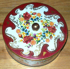 Vintage DAHER Round Floral Tin Container w/ Lid and Knob Made in England picture
