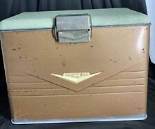 Metal Picnic Cooler Thermaster Poloron Ice Chest 50s Retro Camping Brown Green picture